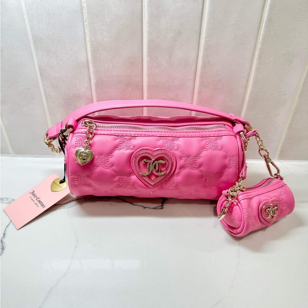 Juicy Couture Bag Pink Rhinestone Logo Barrel Shoulder Bag Handbag Purse-NWT